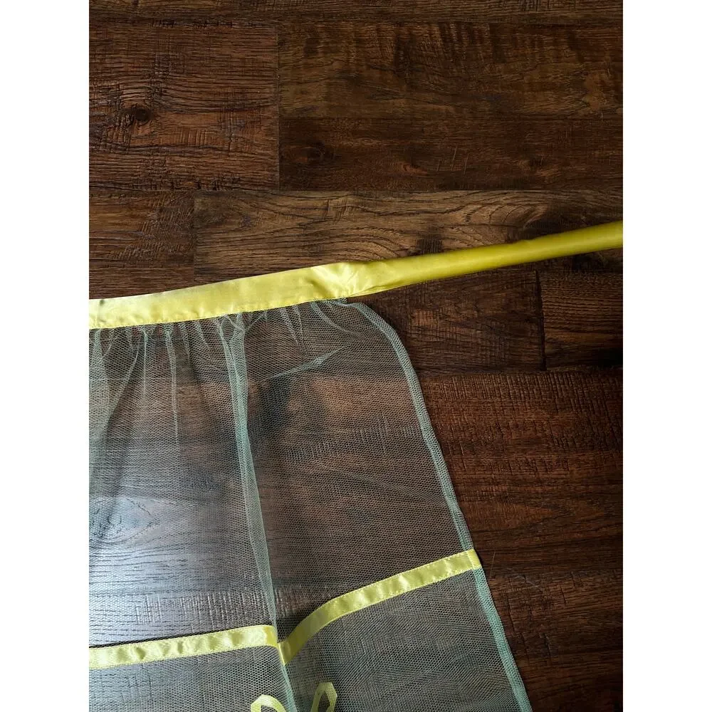 Vintage Handmade Green Tulle Half Apron — Mid Century Yellow Satin Ribbon Bows